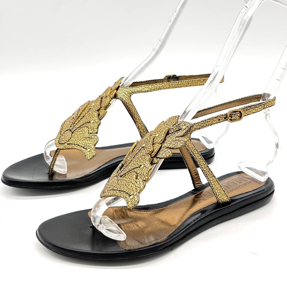 Alexander McQueen Gold Leaf Leather Flat Sandals